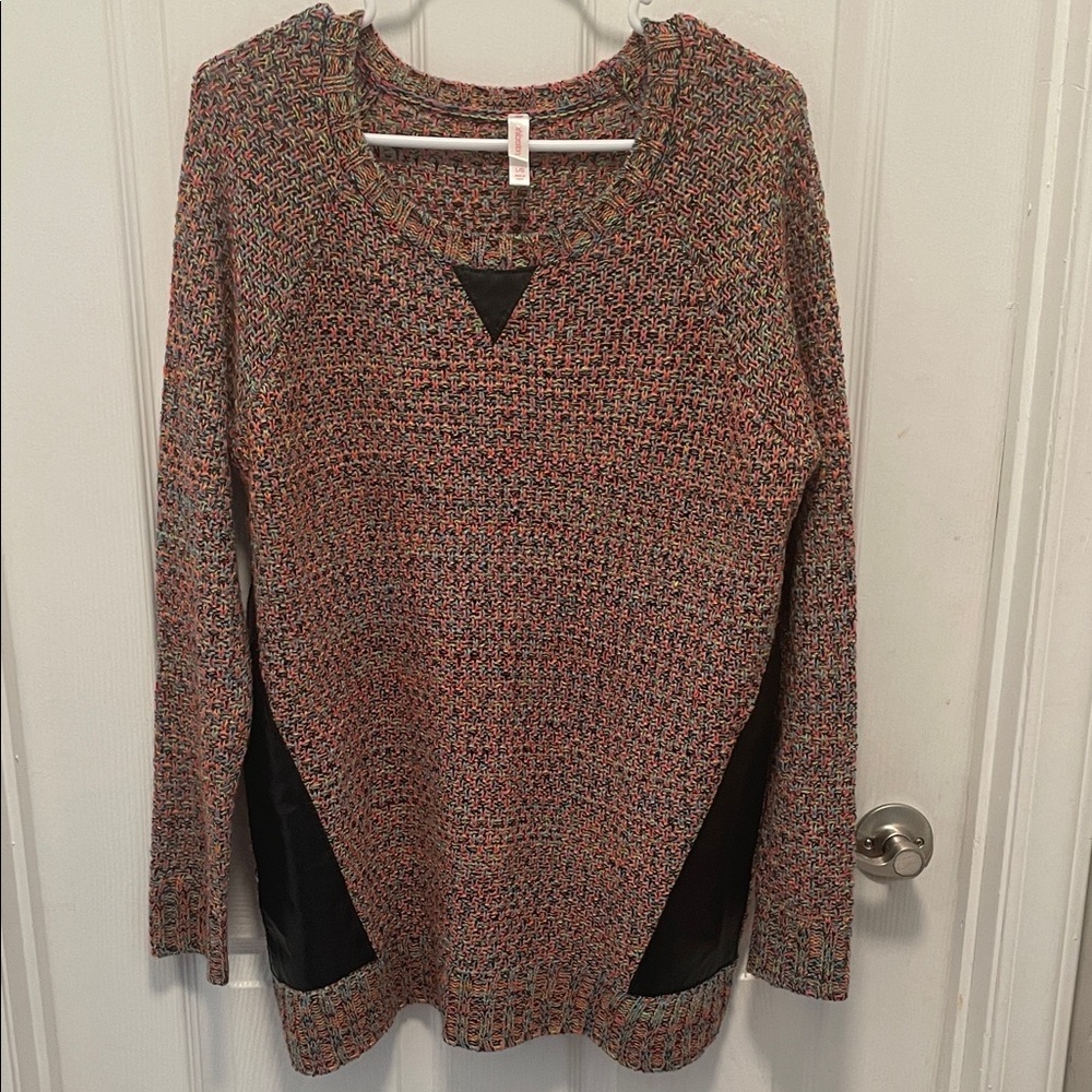 Xhilaration Colorful Knit multi color Sweater with faux leather detail